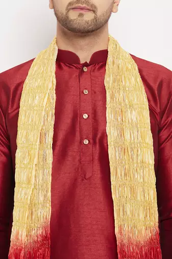  maroon silk blend kurta, pyjama & dupatta set