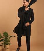 men's black georgette kurta, pyjama & dupatta set