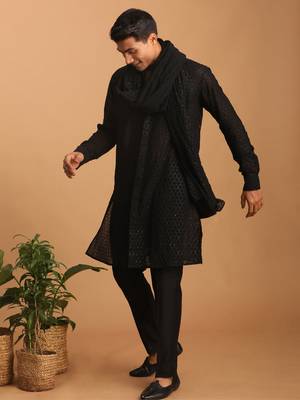  black georgette kurta, pyjama & dupatta set 2