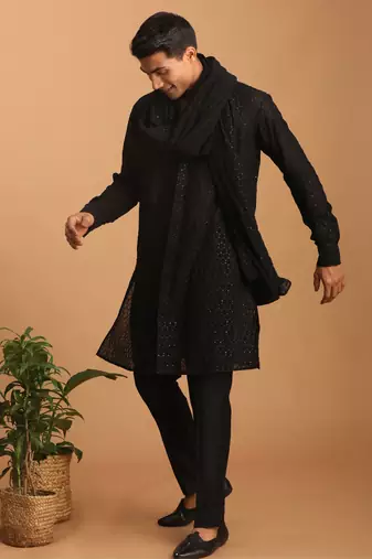  black georgette kurta, pyjama & dupatta set