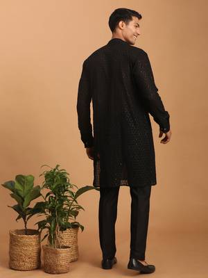  black georgette kurta, pyjama & dupatta set 3