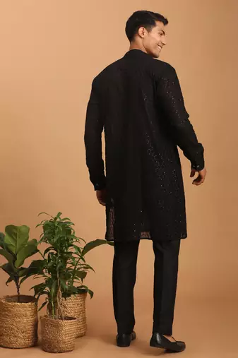  black georgette kurta, pyjama & dupatta set