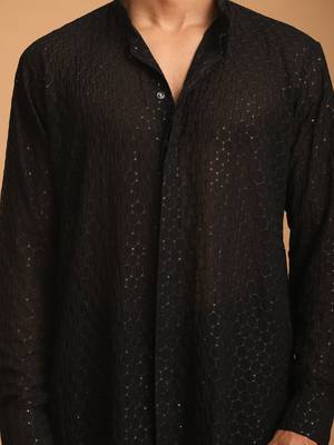  black georgette kurta, pyjama & dupatta set 4