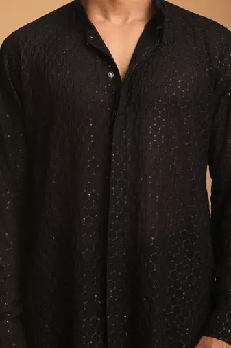  black georgette kurta, pyjama & dupatta set