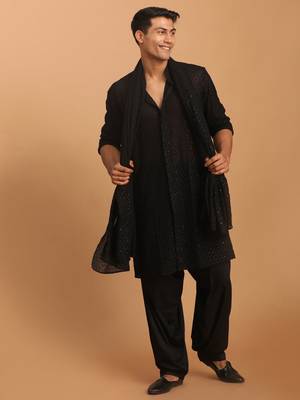  black georgette kurta, pyjama & dupatta set 1