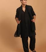 men's black georgette kurta, pyjama & dupatta set