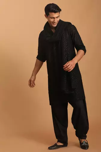  black georgette kurta, pyjama & dupatta set