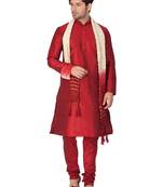 Maroon Silk Blend Kurta, Pyjama & Dupatta Set