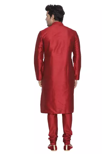 Maroon Silk Blend Kurta, Pyjama & Dupatta Set