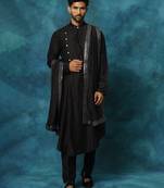 Black Viscose Blend Kurta, Pyjama & Dupatta Set