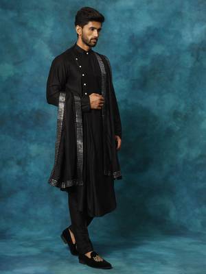 Black Viscose Blend Kurta, Pyjama & Dupatta Set 2