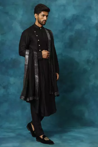 Black Viscose Blend Kurta, Pyjama & Dupatta Set