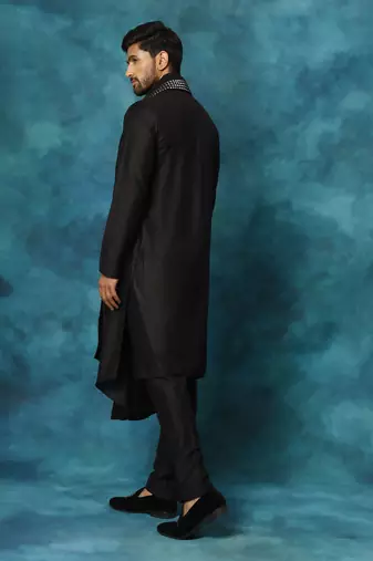 Black Viscose Blend Kurta, Pyjama & Dupatta Set