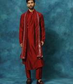 Men'S Maroon Viscose Blend Kurta, Pyjama & Dupatta Set