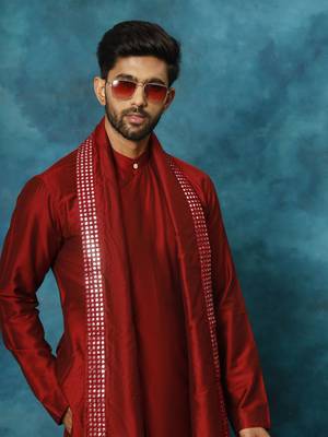 Men'S Maroon Viscose Blend Kurta, Pyjama & Dupatta Set 4