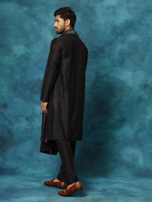 Black Viscose Rayon Chinese Collar Kurta Pyjama Set 3