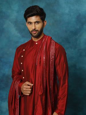 Men'S Maroon Viscose Blend Kurta, Pyjama & Dupatta Set 4