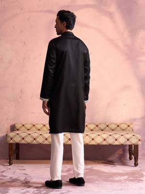  black and cream moonga silk kurta, pyjama & dupatta set 3