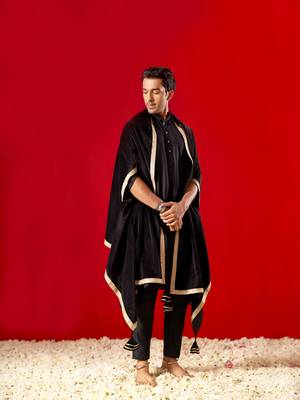 Men'S Black Viscose Kurta, Pyjama & Dupatta Set 1