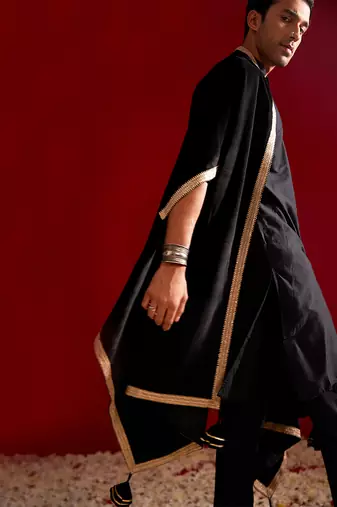 Men'S Black Viscose Kurta, Pyjama & Dupatta Set