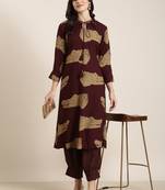 women's shirt collar animal purple straight kurta and patiala