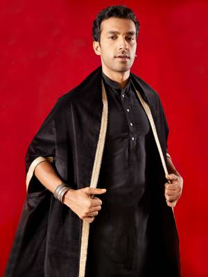 Men'S Black Viscose Kurta, Pyjama & Dupatta Set 4