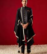 Men'S Black Silk Blend Kurta, Pyjama & Dupatta Set