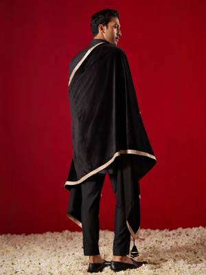 Men'S Black Silk Blend Kurta, Pyjama & Dupatta Set 2