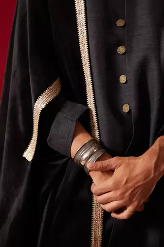 Men'S Black Silk Blend Kurta, Pyjama & Dupatta Set