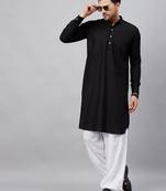 black cotton linen blend pathani kurta set