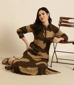 women's shirt collar animal olive straight kurta and patiala