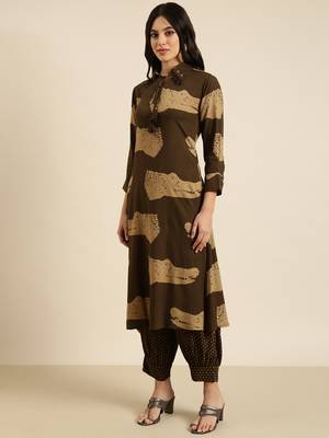 women's shirt collar animal olive straight kurta and patiala 3