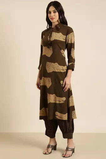 women's shirt collar animal olive straight kurta and patiala