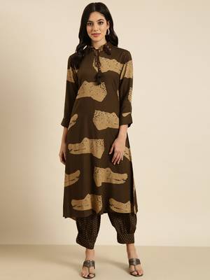 women's shirt collar animal olive straight kurta and patiala 4