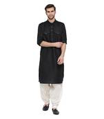  black cotton blend pathani kurta set