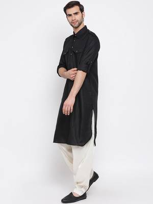  black cotton blend pathani kurta set 2