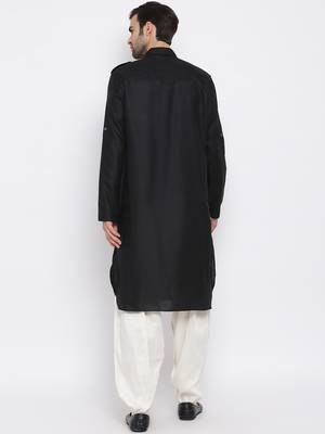  black cotton blend pathani kurta set 4