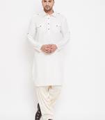  cream and white cotton blend pathani kurta set