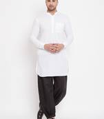 Vastramay men's white and black cotton linen pathani kurta set