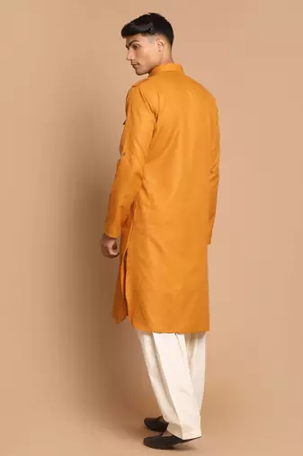 Rust And Cream Cotton Blend Pathani Kurta