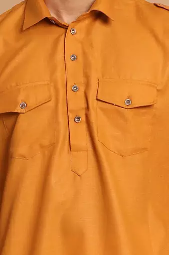 Rust And Cream Cotton Blend Pathani Kurta