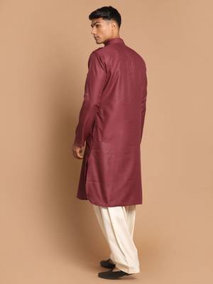 Purple And Cream Cotton Blend Pathani Kurta Set 3