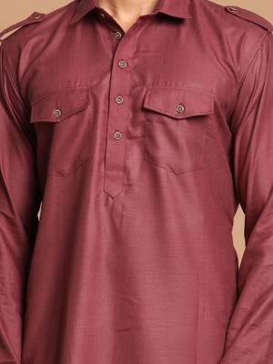 Purple And Cream Cotton Blend Pathani Kurta Set 4