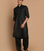 Black Cotton Blend Pathani Kurta Set