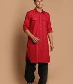 Maroon And Black Cotton Blend Pathani Kurta Set