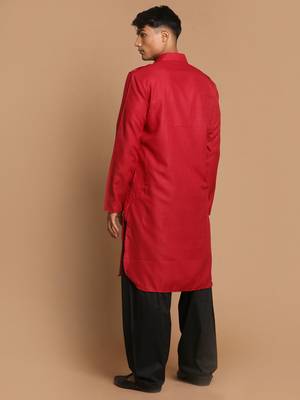 Maroon And Black Cotton Blend Pathani Kurta Set 3