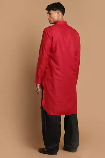 Maroon And Black Cotton Blend Pathani Kurta Set
