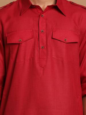 Maroon And Black Cotton Blend Pathani Kurta Set 4