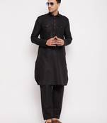 Black Cotton Blend Pathani Kurta Set