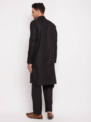 Black Cotton Blend Pathani Kurta Set 3